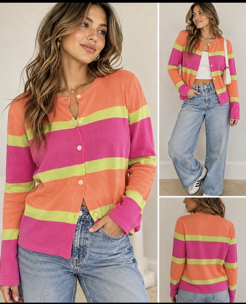 Victoria Holley Preppy Retro Cardigan Button Front Knit Sweater Women Silk Sz 10